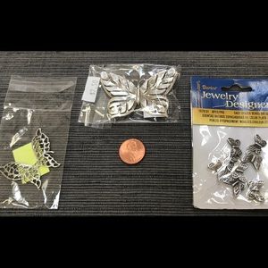 SILVER METAL BUTTERFLY ASSORTED CHARM PENDANT LOT